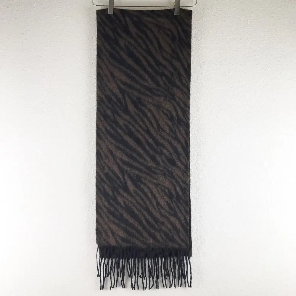 Alashan Wool Cashmere Blend Tiger Zebra Animal Print Fashion Winter Scarf Fringe